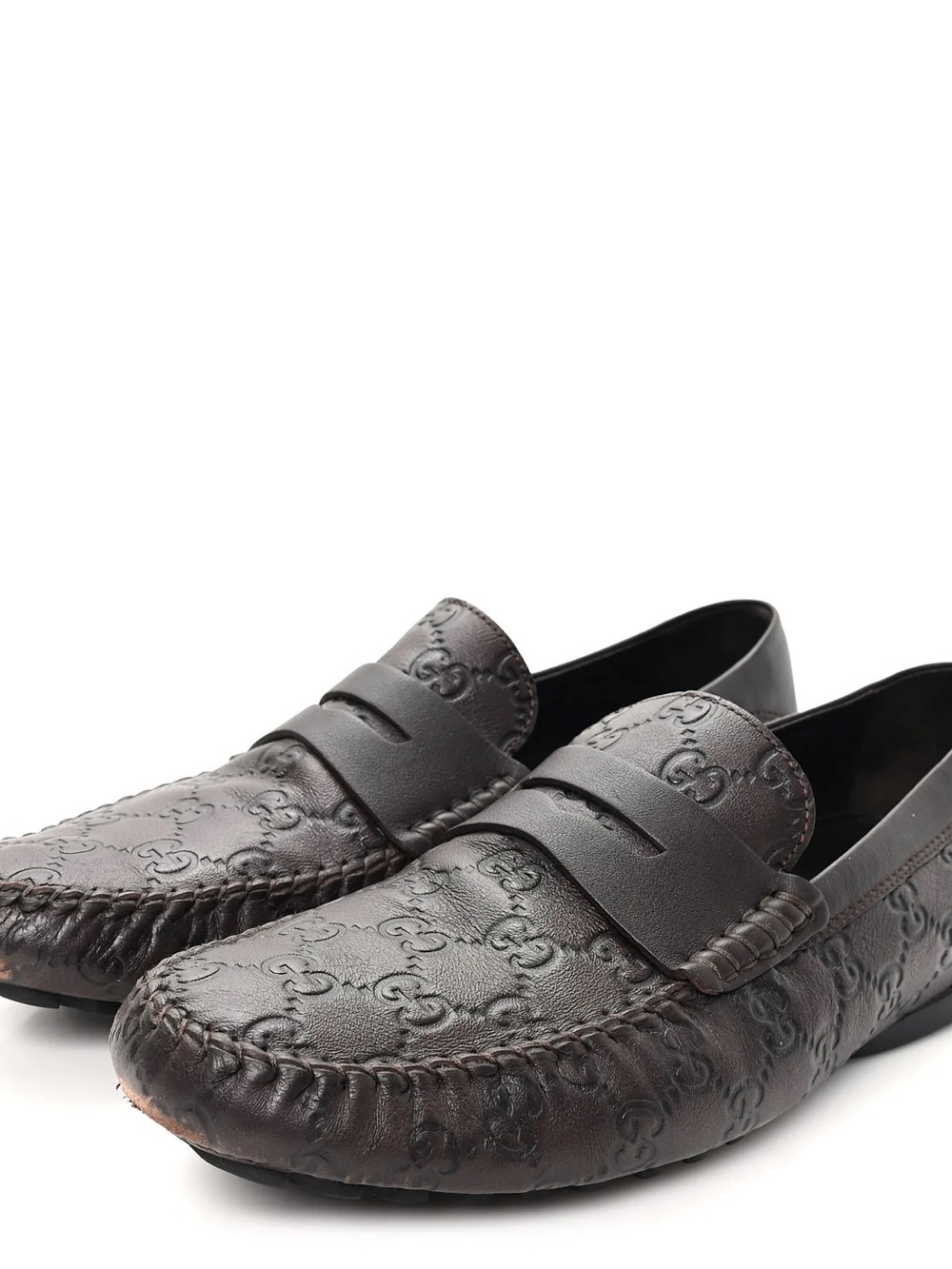 Gucci Dark Brown Embossed Leather Penny Loafers